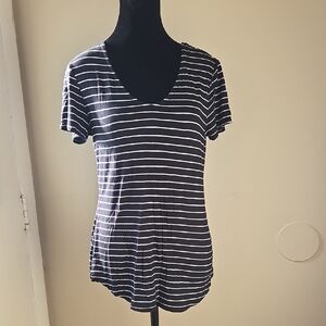 Cable & Gauge Monochrome Striped Short Sleeve Top